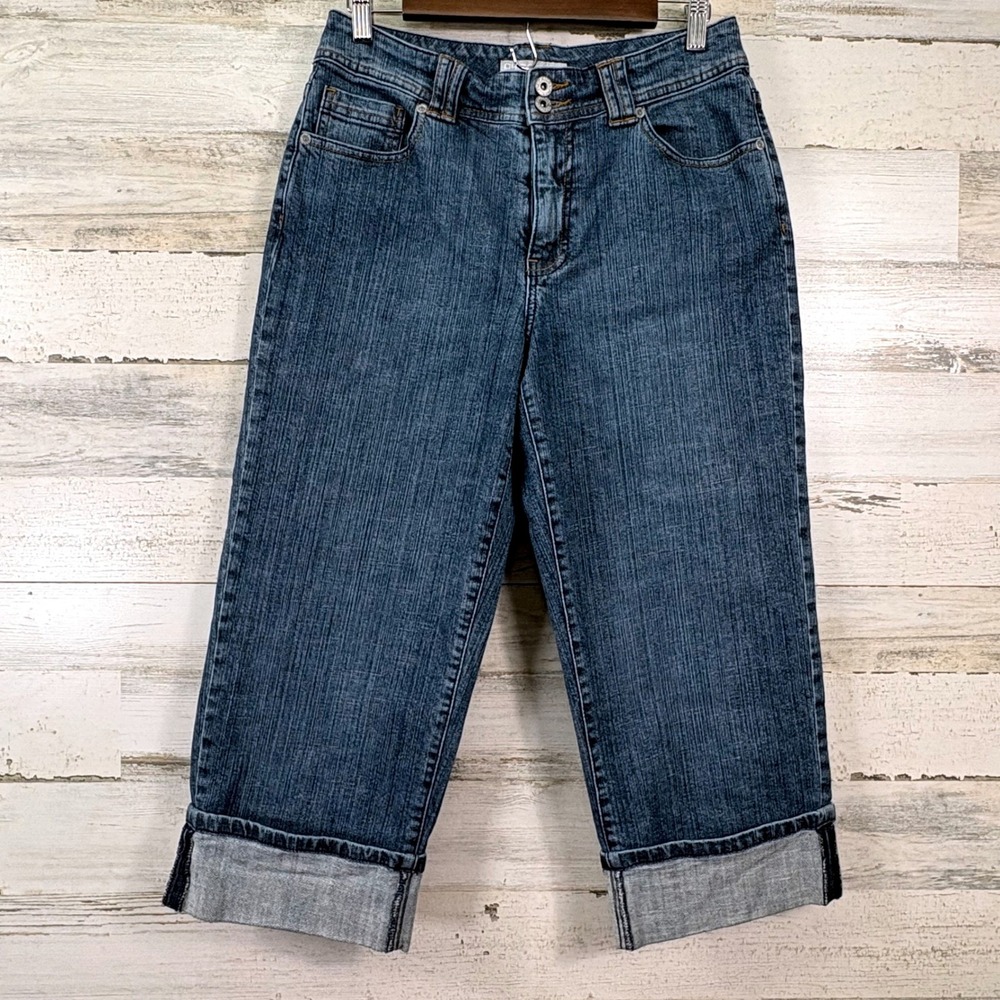 Chico's Platinum Denim Capris 1.5 US 10 Blue Cuffed Stretch Jeans Y2K Indie